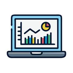 Laptop showing business data analytics and financial report graph and chart for growth and success