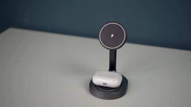 modern wireless charging station for headphones.