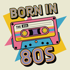 Retro cassette tape illustration celebrating the eighties