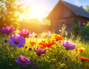 Vibrant Summer Blooms and Rustic Cottage