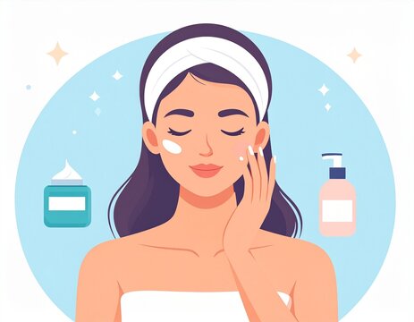 Generated image Flat vector of a skincare moment with person applying cream, perfect for beauty and wellness content focused on self-care and routine.