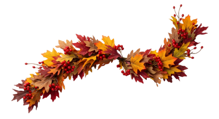 Autumn garland with colorful leaves and berries, perfect for fall and Thanksgiving decorations