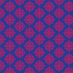 Pink and Blue Floral Damask Wallpaper Pattern.