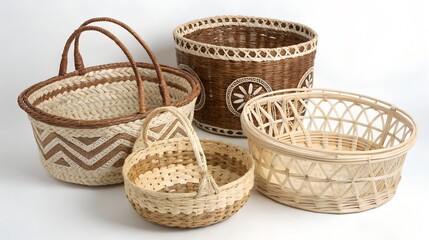 Fototapeta premium Four Woven Baskets Assorted Styles and Colors handmade