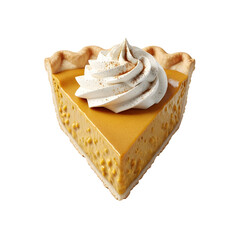 A delicious slice of pumpkin pie topped with whipped cream and a sprinkle of cinnamon, perfect for autumn celebrations