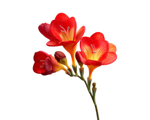 red freesia flower isolated on a transparent background, png