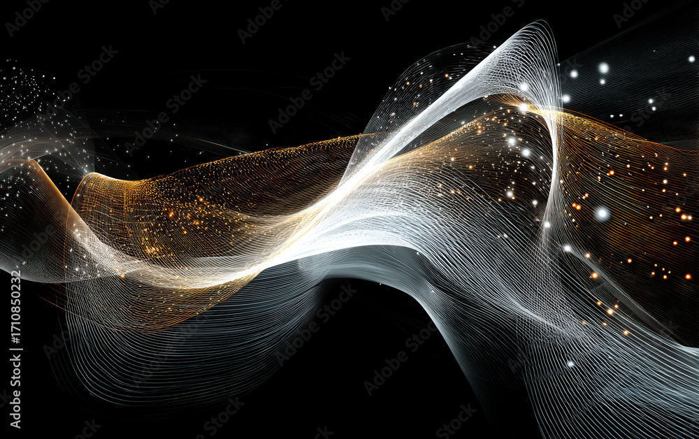 Poster abstract digital waves with glowing particles and dynamic lines