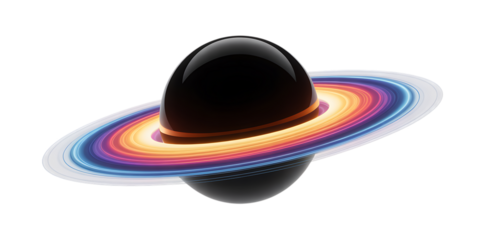 Vibrant abstract planet with glowing rings, a cosmic spectacle of color and light