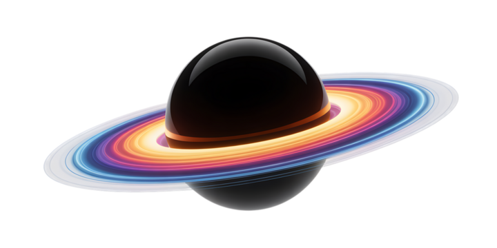 Vibrant abstract planet with glowing rings, a cosmic spectacle of color and light