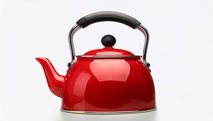 Red Enameled Kettle With Handle And Lid