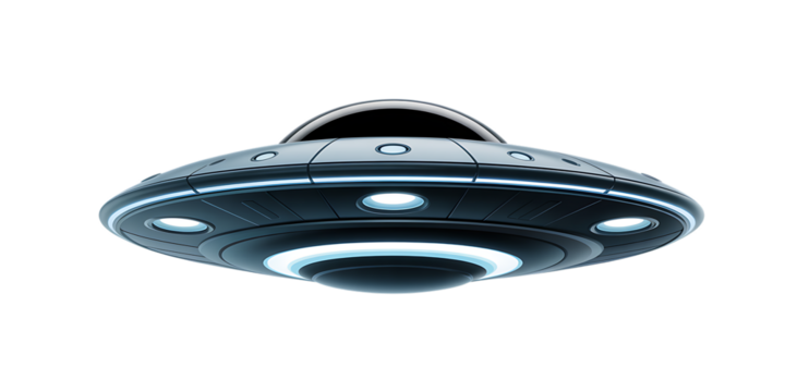 Futuristic glowing alien spacecraft hovers with advanced technology and mysterious interstellar design