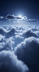 Obraz premium A breathtaking view of a full moon shining through a dense layer of clouds, illuminating the sky with soft, ethereal light.