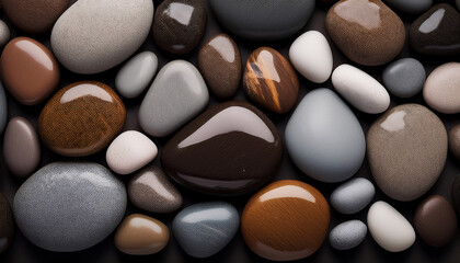 Smooth Polished Grey And Brown Stones And Pebbles Close Up Natural Texture Background