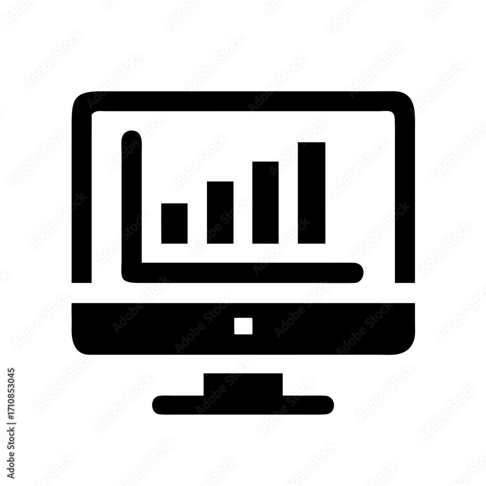 Poster monitor with bar graph showing data analysis and financial growth on computer screen for business re