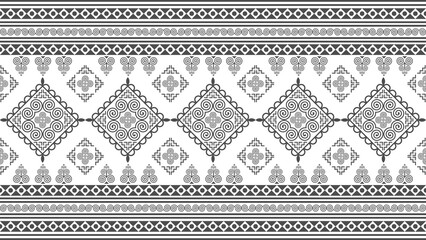 Black and grey Hmong pattern for decorating clothes, printed fabrics, backgrounds, wallpapers. © NKSEE