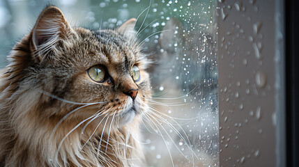 A Persian cat gazing out of a window