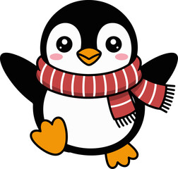 Vector art of charming kawaii penguin this delightful illustration features a cute penguin wearing a red and white striped scarf, perfect for adding a touch of winter cheer to any project