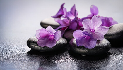 Zen Stones With Purple Flowers For Spa And Relaxation