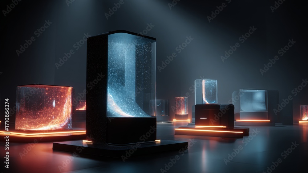 Poster futuristic product showcase with glowing elements in an ar environment