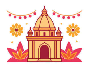 Temple with flowers and lights colorful vector illustration for celebration