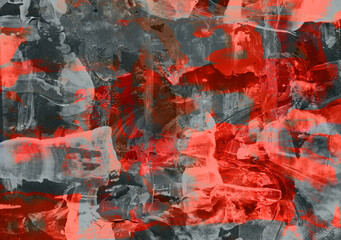 Dark horizontal abstract background with chaotic dynamic red, black and yellow strokes, color layering