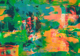 Stylish Abstract Acrylic Background with Layered Green, Orange, Blue and Dark Colors