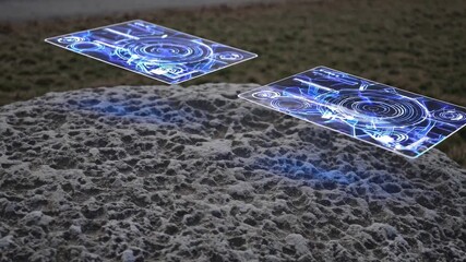 Futuristic Technology Interface Floating Above Stone Surface in Natural Environment - Powered by Adobe