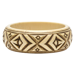 An ivory bracelet carved with dark geometrical designs on white or transparent background