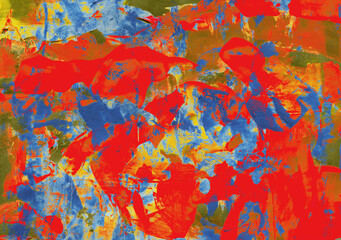Horizontal vibrant multi-colored background with bold brushstrokes and dynamic color transitions, multi-layered painting