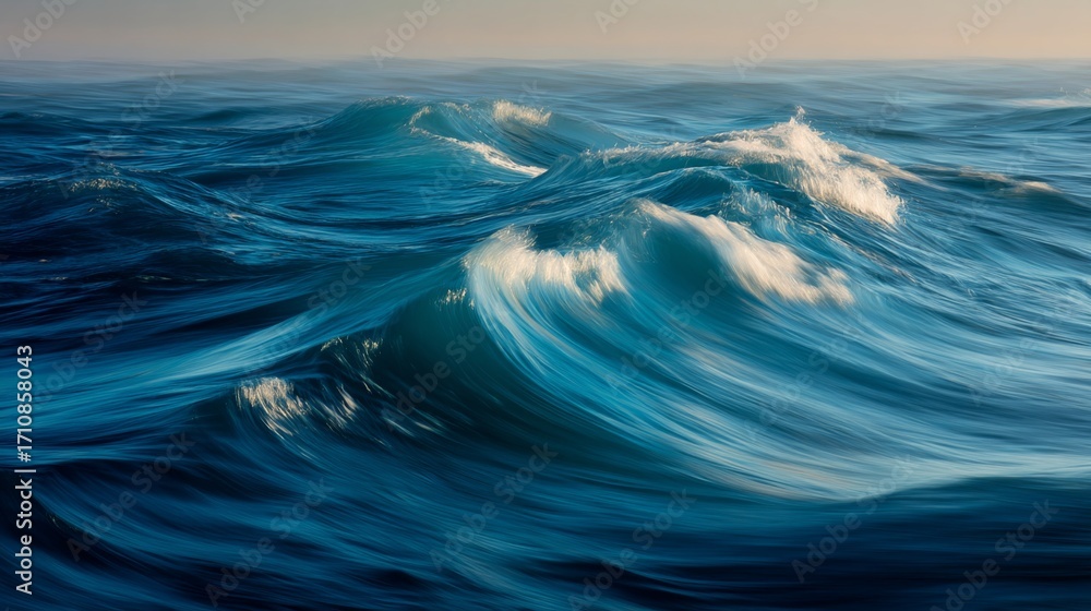 Aufkleber serene ocean waves captured with long exposure technique, creating a silky water effect for a calmin
