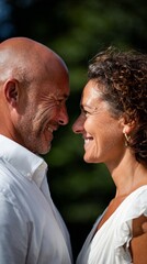 Obraz premium Couple sharing affectionate moment outdoors during daytime.
