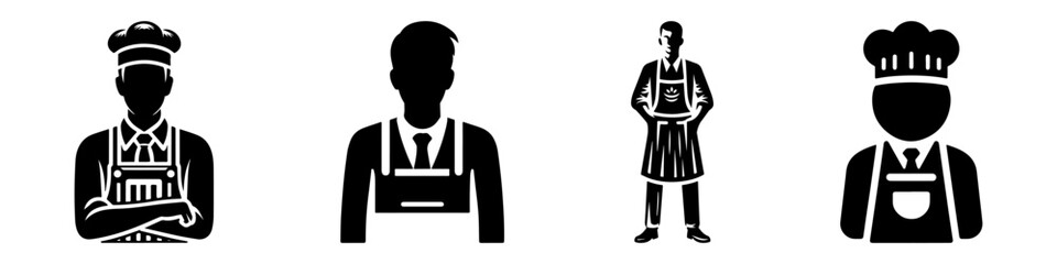 Modern Minimalist Men Wearing Apron Icon, Flat Silhouette of a Kitchen Cooking Vector for Culinary Illustration Design