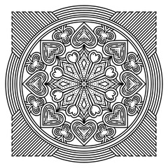 Heart and Clover Mandala Coloring Page
