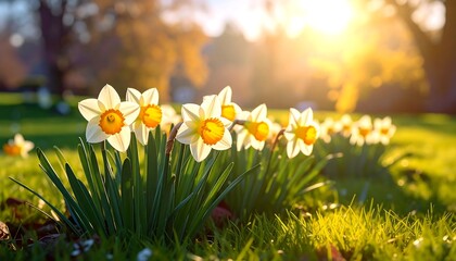 Spring Daffodils in Sunlight