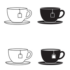 Tea Cup with Teabag Icon Set Vector Illustration