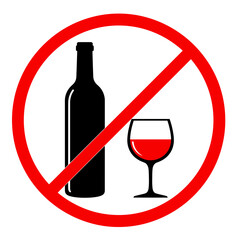 No Alcohol Sign Icon &ndash; Prohibition Symbol with Bottle and Glass