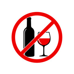 No Alcohol Sign Icon &ndash; Prohibition Symbol with Bottle and Glass