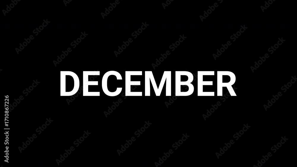 Poster abstract animation unfolds to reveal december in a dynamic black and white design. 4k text animated 