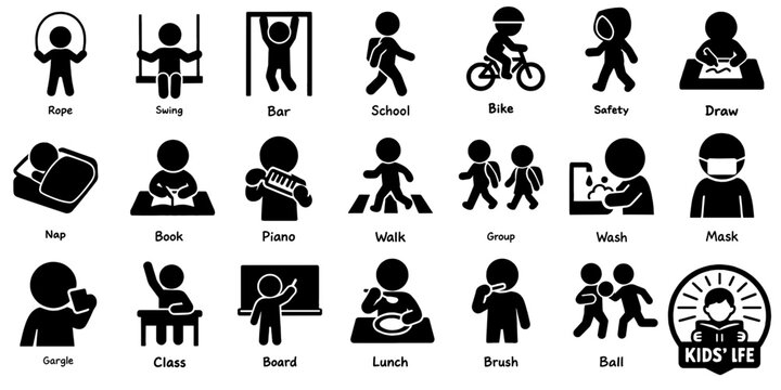 Kids&rsquo; Daily Life Pictograms Set／子どもの生活を表すピクトグラムセット