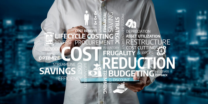 Explore vital cost reduction strategies and budgeting concepts depicted through modern graphics in an urban setting, emphasizing financial efficiency and resource management. Tessel