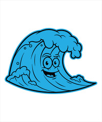 Happy Wave Cartoon Illustration Kids Ocean Beach Art