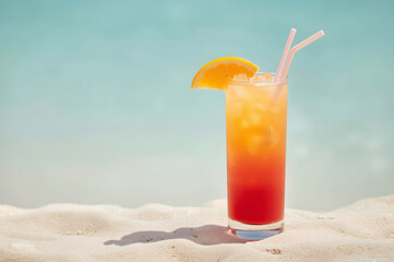 A Tropical Cocktail on a White Sandy Beach