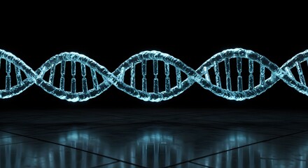 Digital rendering of a DNA strand helix on a dark background.
