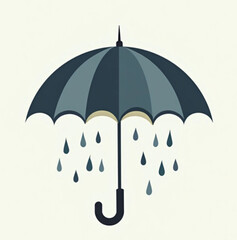 Umbrella Protection: Minimalist illustration showcases a sleek, dark-toned umbrella, accompanied by stylized raindrops, symbolizing shelter from the elements