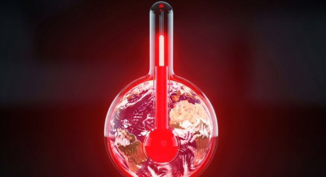 Urgent global warming concept featuring Earth in thermometer shows rising temperature levels for environmental awareness - Powered by Adobe