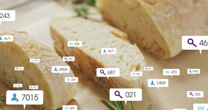 Opening scene featuring bread slices generating data icons rising into network showing engagement