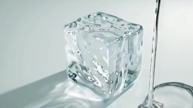 A close-up shot of an ice block on a table, suitable for winter-themed projects