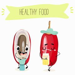 Miracle fruit funny characters, hand drawn vector illustration.