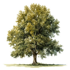 Fototapeta premium Hickory Tree, watercolor painting, vector illustration, isolated on a white background.