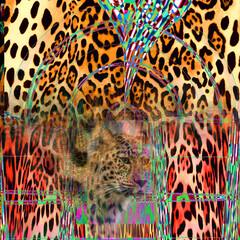 Colorful fashion print leopard designs.Fabric fashion pattern.Wave textile print design,illustration.Fractal colorful pattern.Print pattern illustration.New season fabric print.Textile fashion pattern